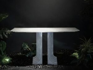 π Shape White Crystal Clear Quartz Console Table