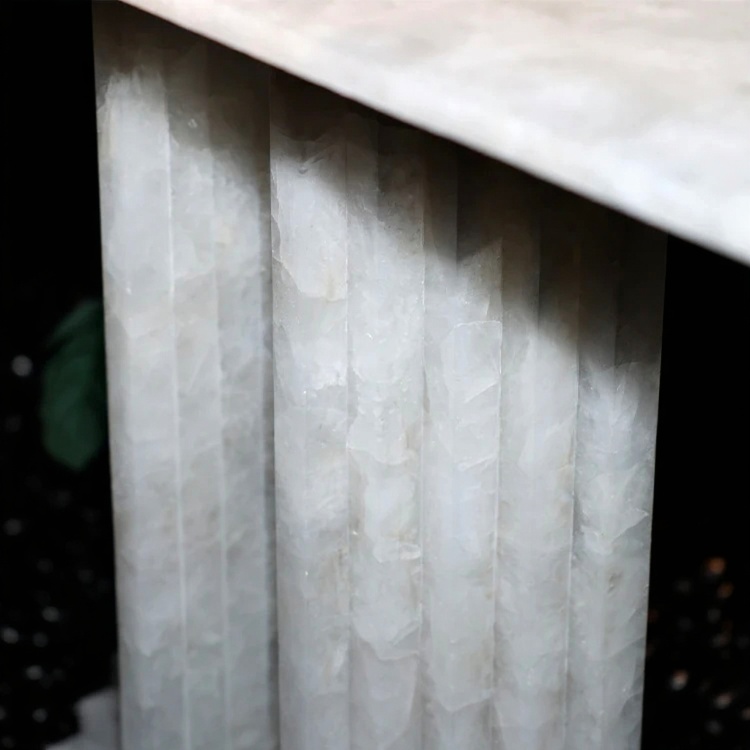 π Shape White Crystal Clear Quartz Console Table - Image 2